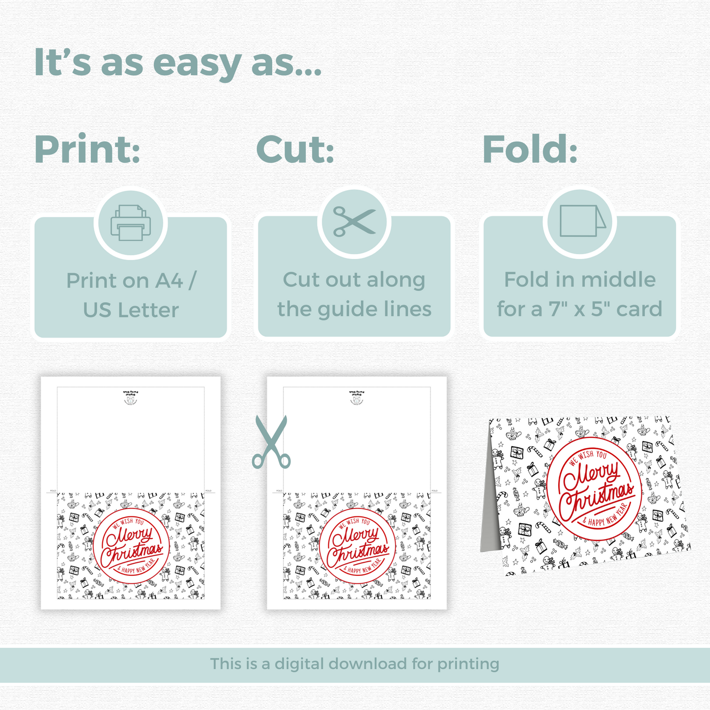 Printable Christmas Card - Gingerbread & Gift Pattern