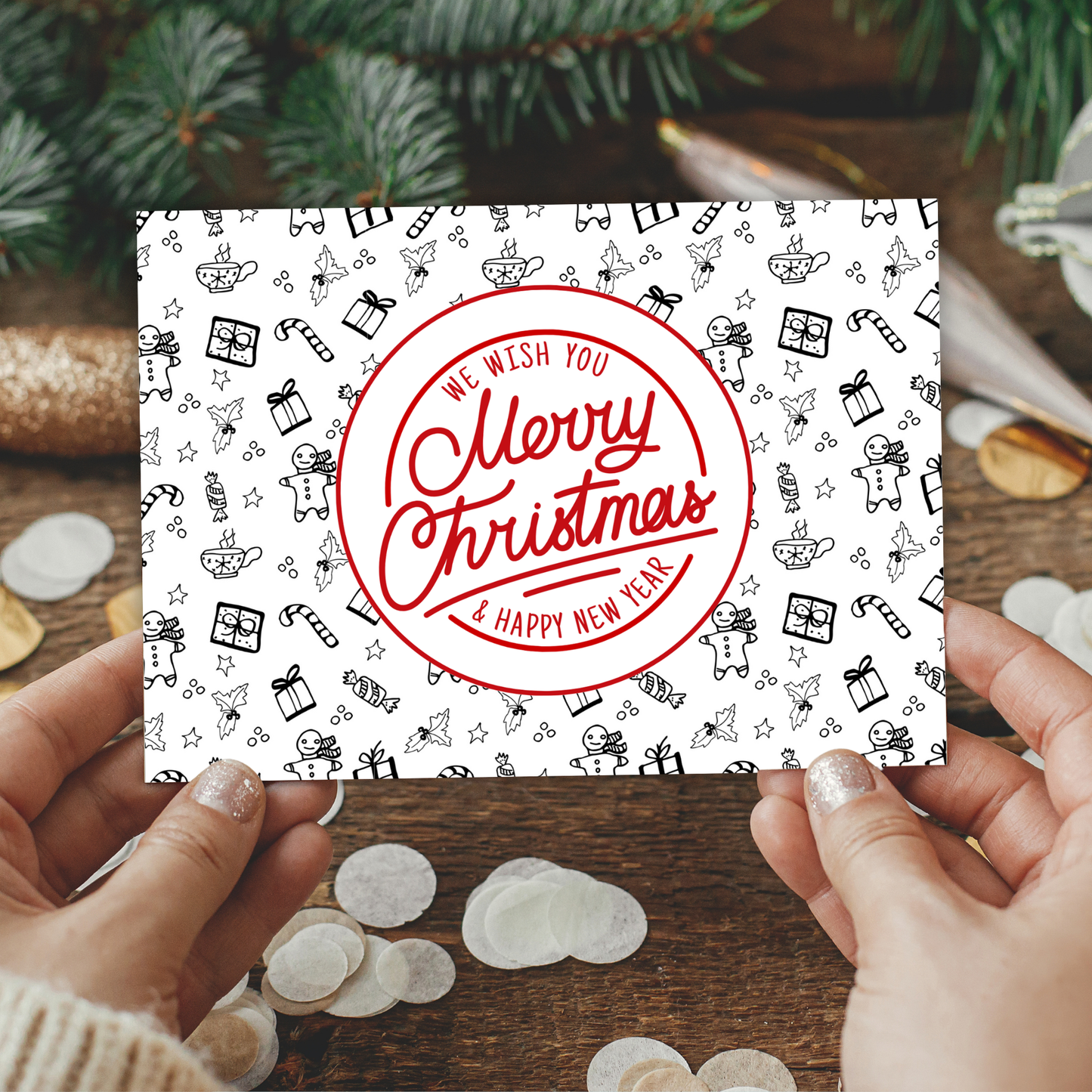 Printable Christmas Card - Gingerbread & Gift Pattern