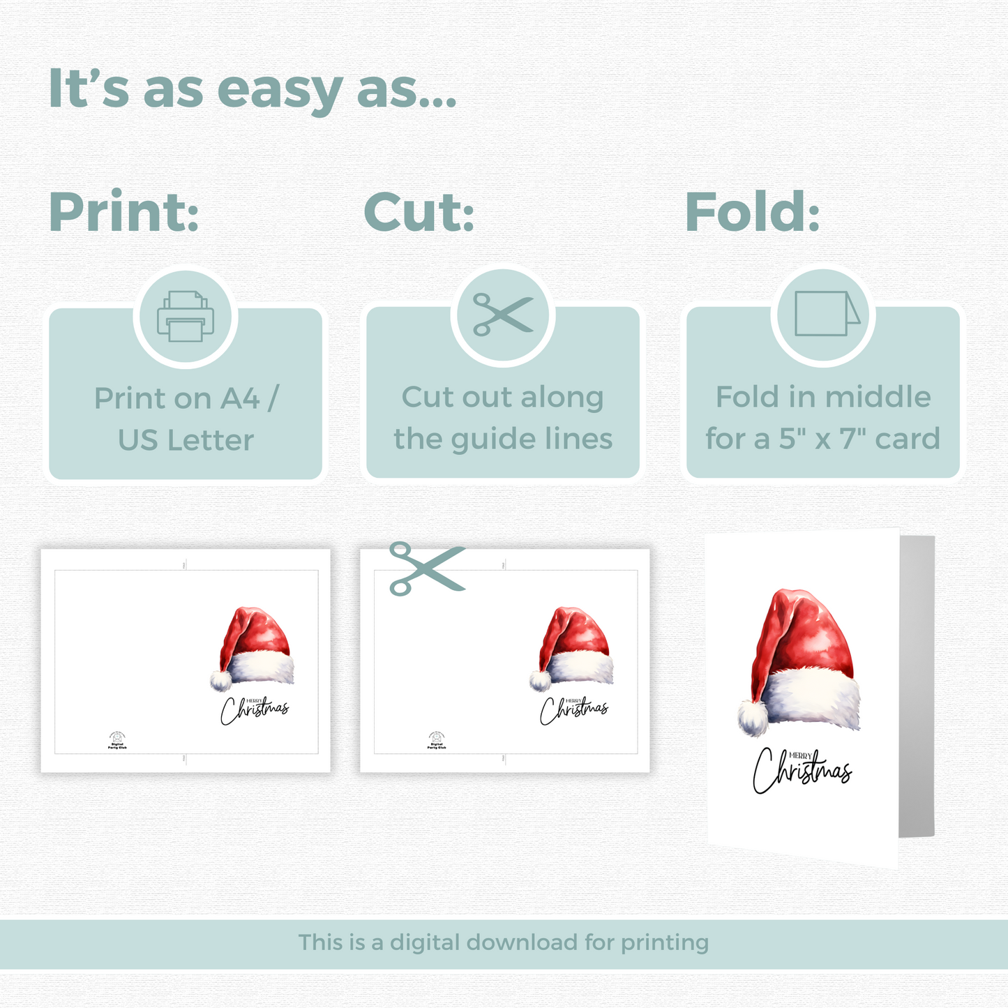 Printable Christmas Card - Santa Hat