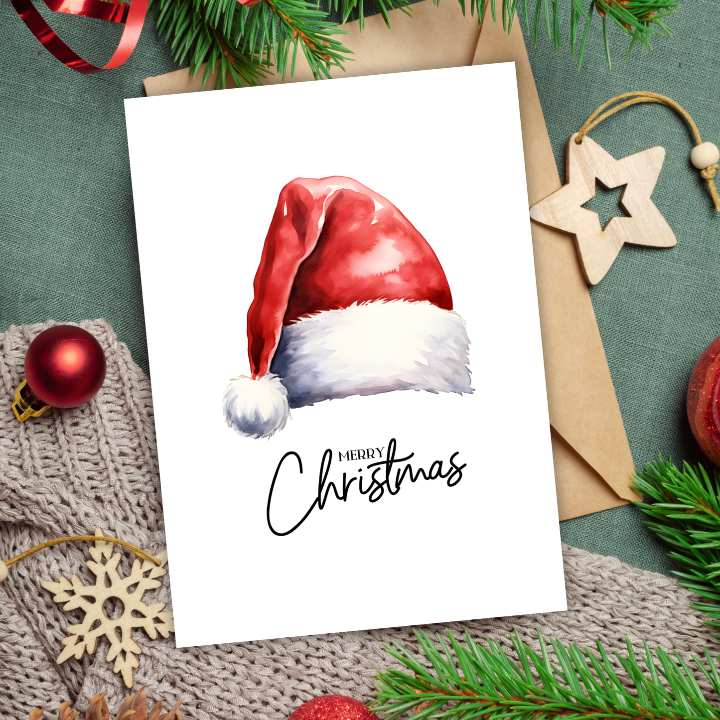 Printable Christmas Card - Santa Hat