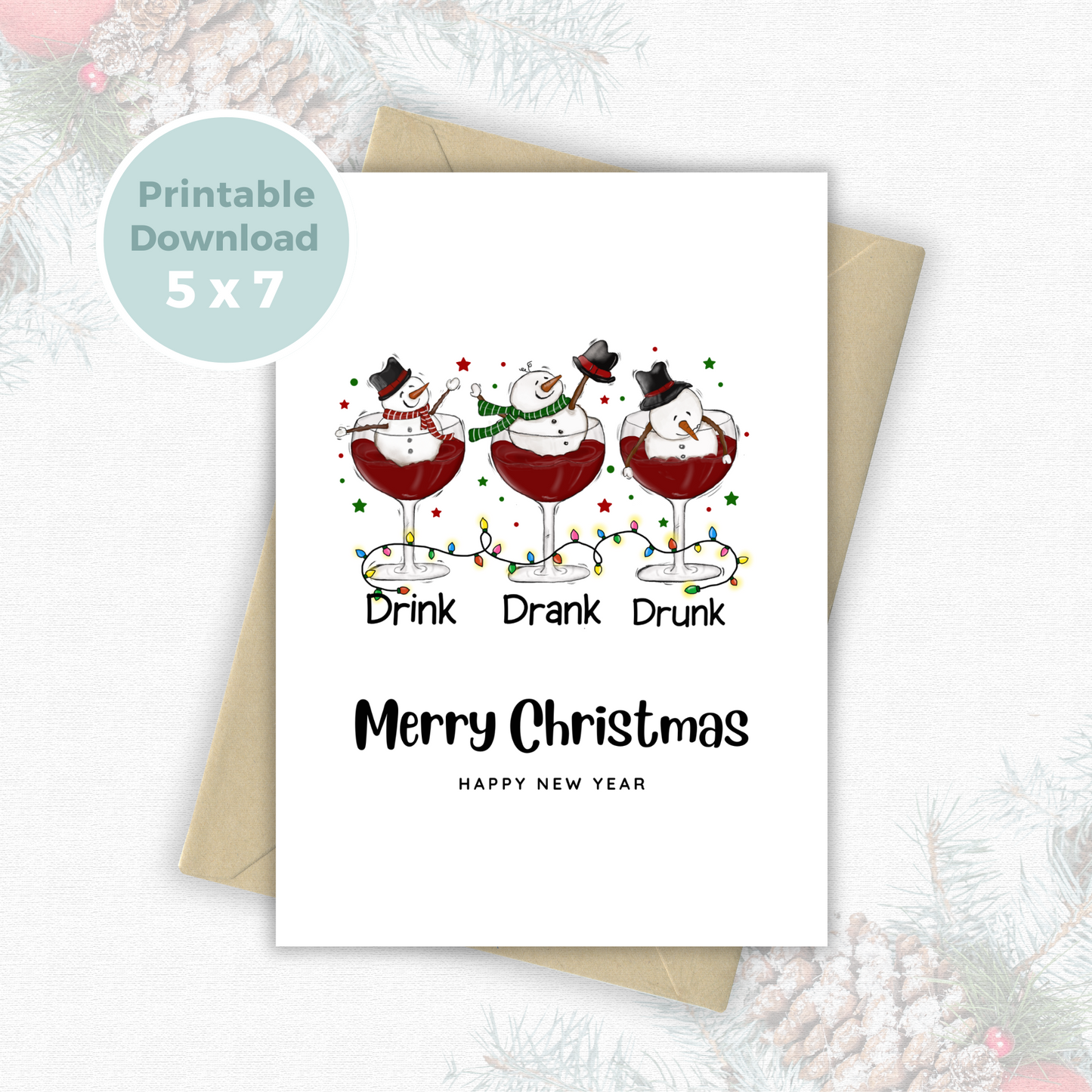Printable Christmas Card - Drunken Snowmen