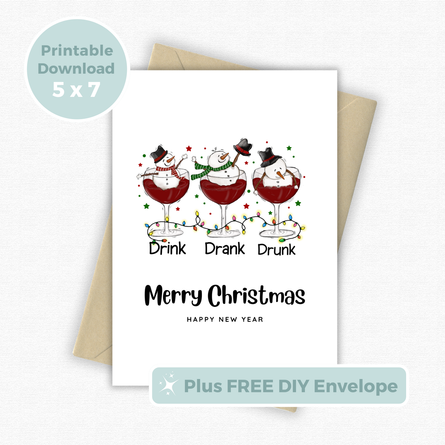 Printable Christmas Card - Drunken Snowmen