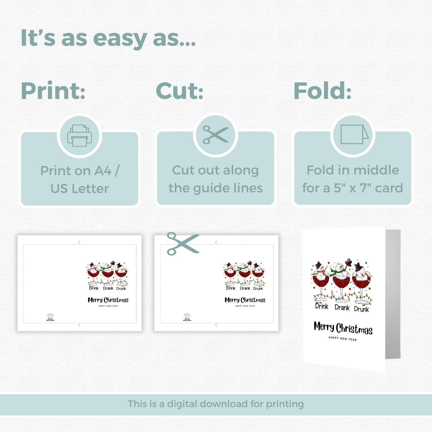 Printable Christmas Card - Drunken Snowmen