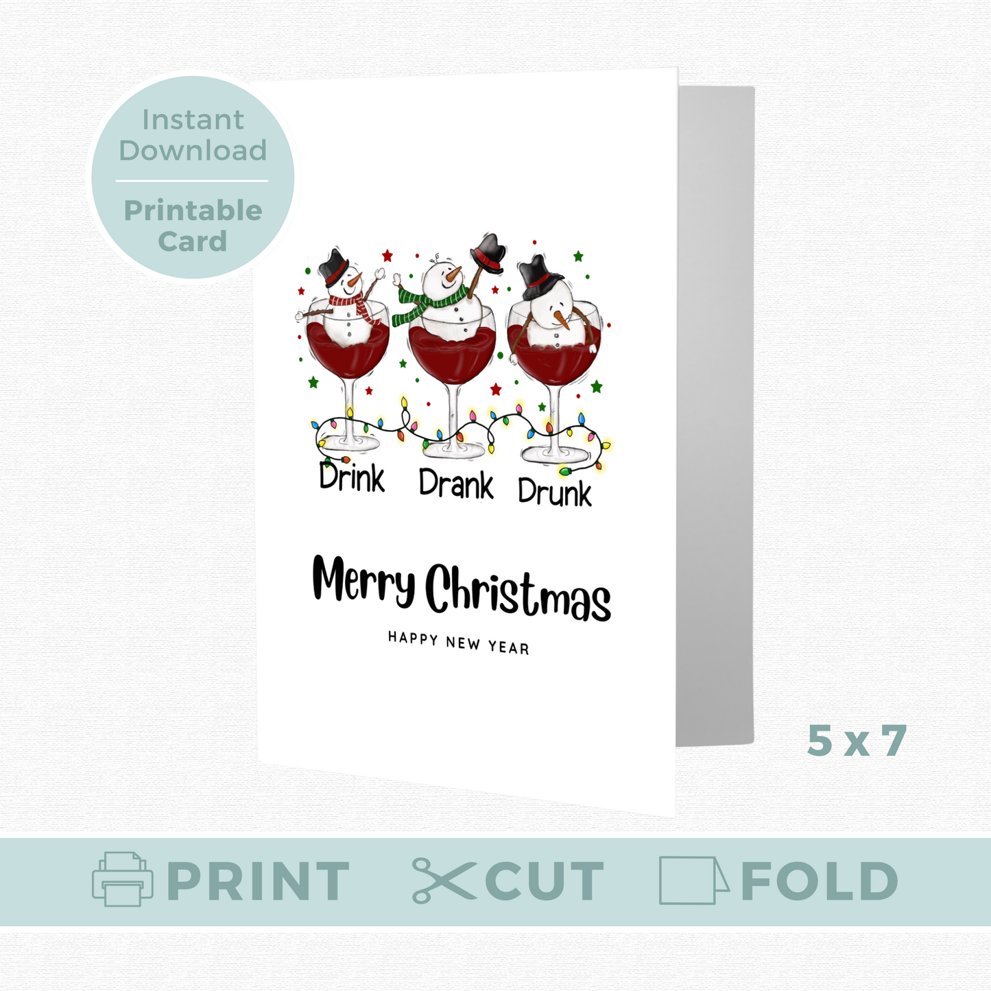 Printable Christmas Card - Drunken Snowmen