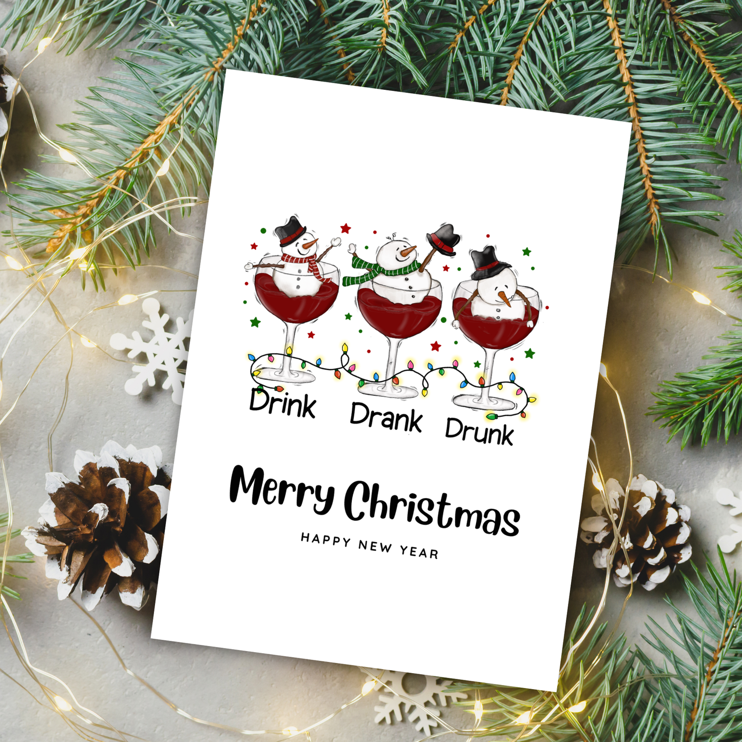 Printable Christmas Card - Drunken Snowmen