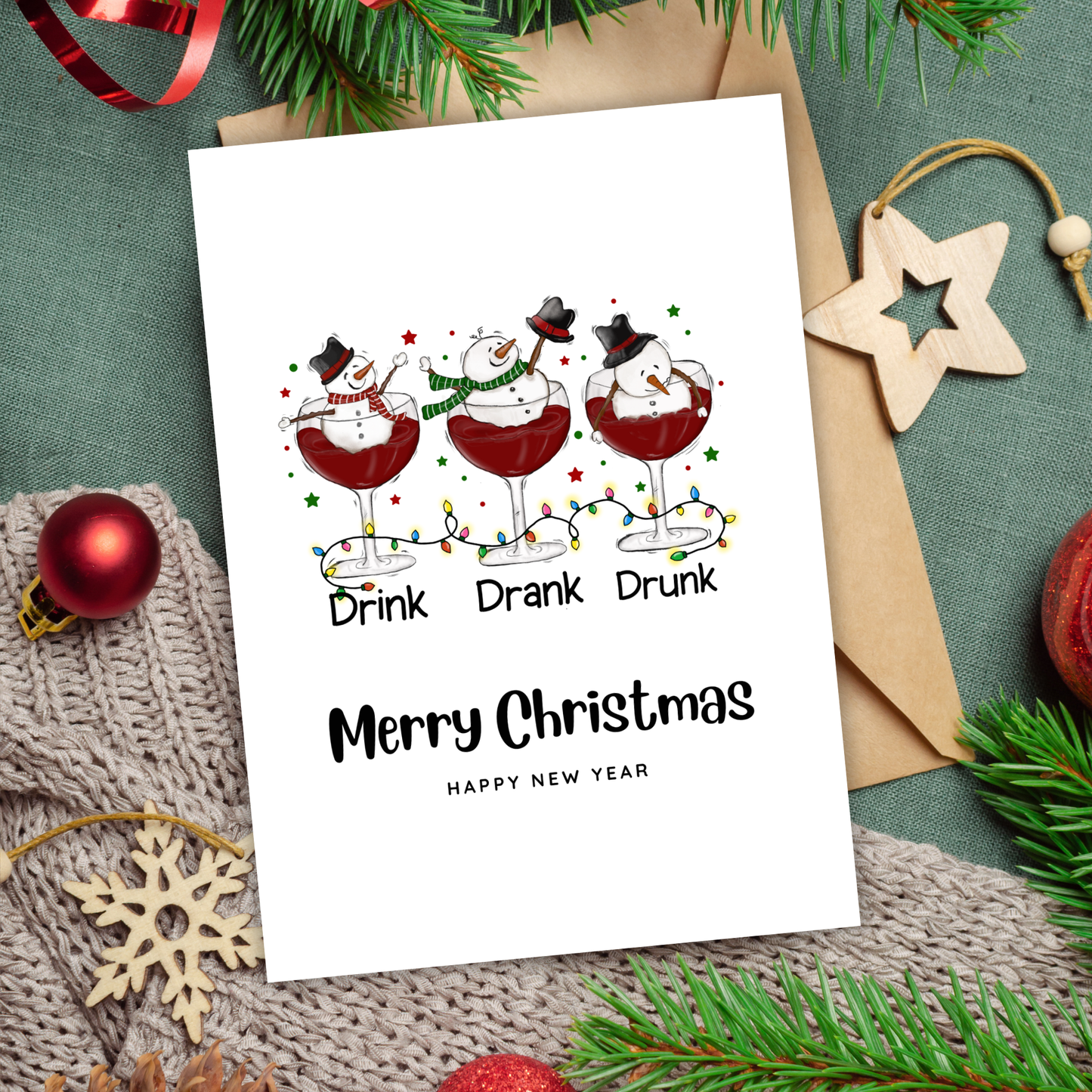 Printable Christmas Card - Drunken Snowmen