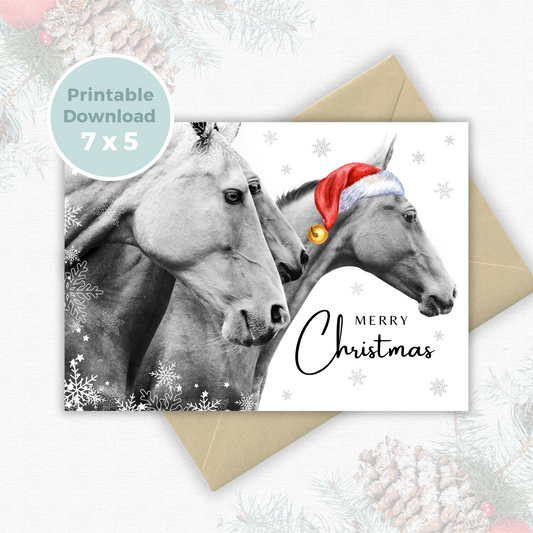 Printable Christmas Card - Horses