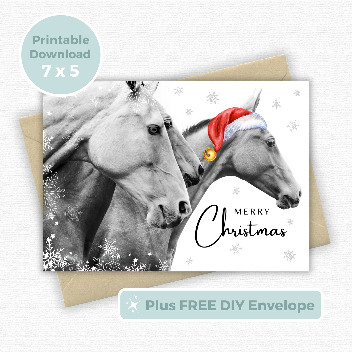 Printable Christmas Card - Horses