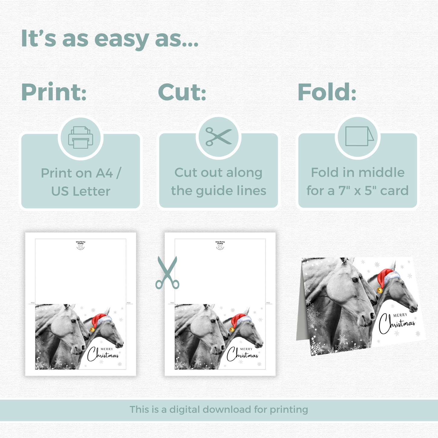 Printable Christmas Card - Horses