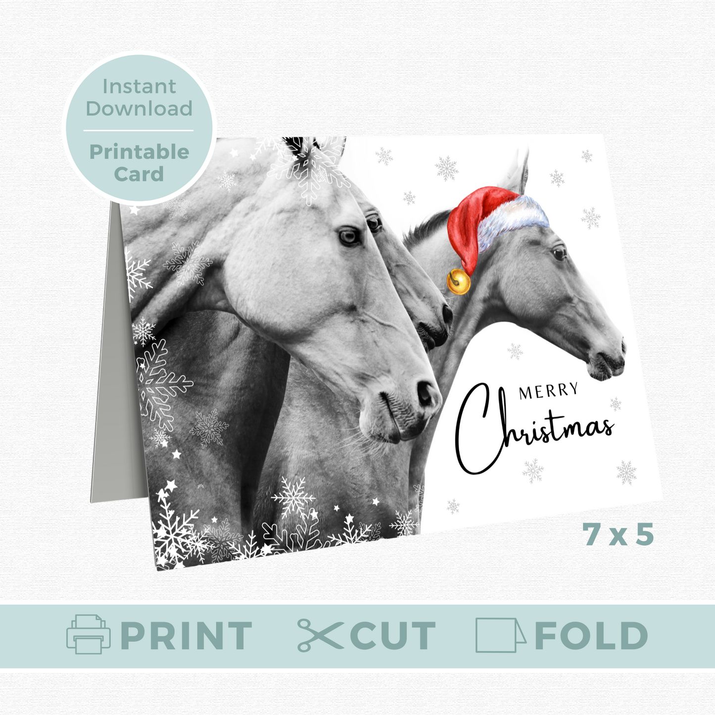 Printable Christmas Card - Horses