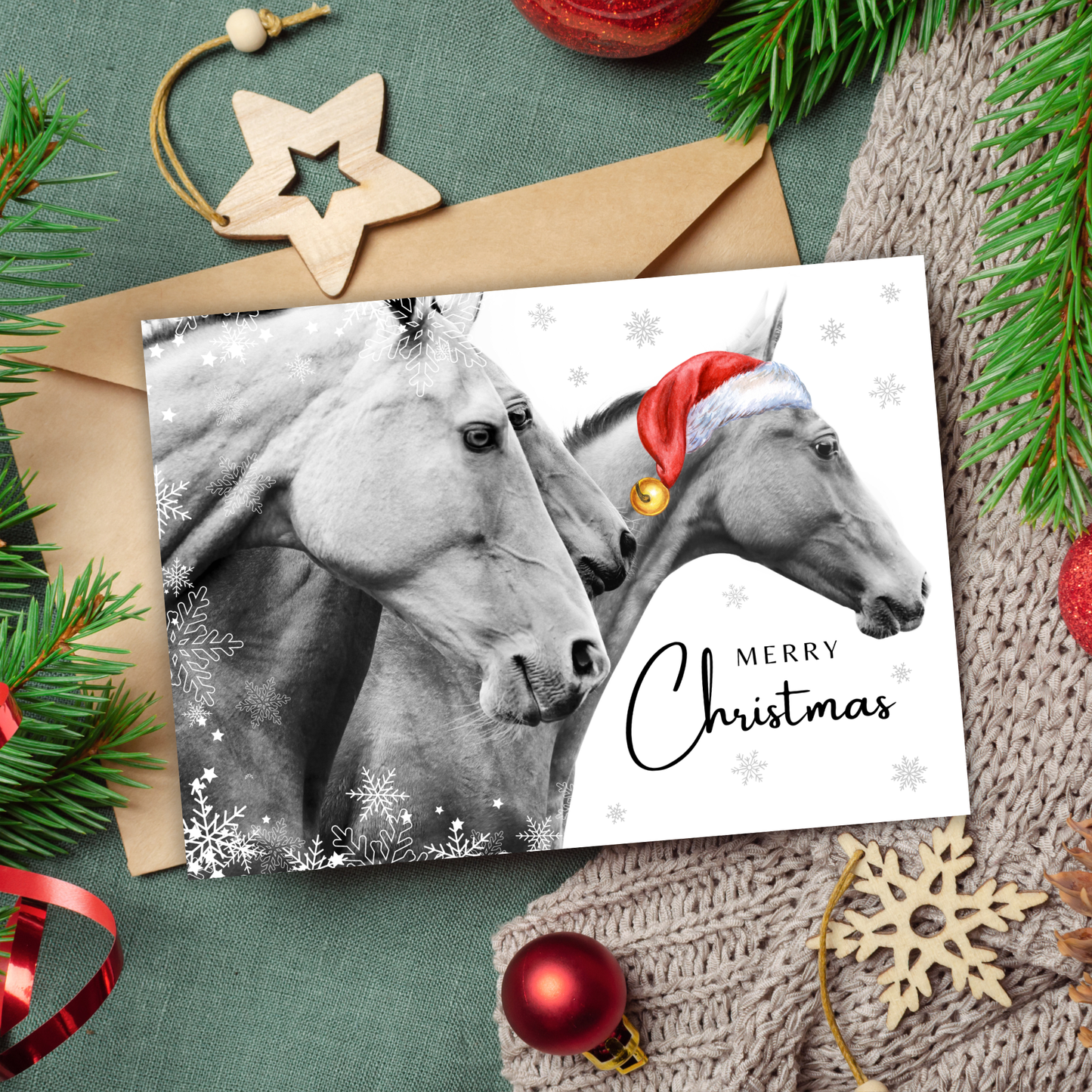 Printable Christmas Card - Horses