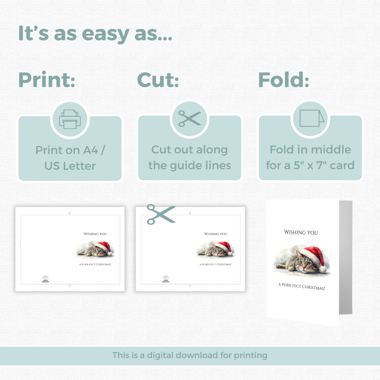 Printable Christmas Card - Cat Santa Hat