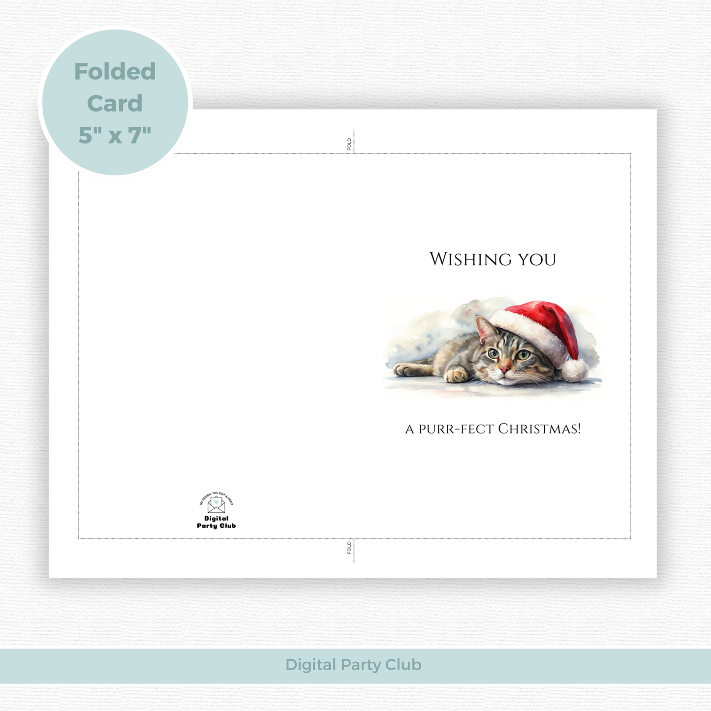 Printable Christmas Card - Cat Santa Hat