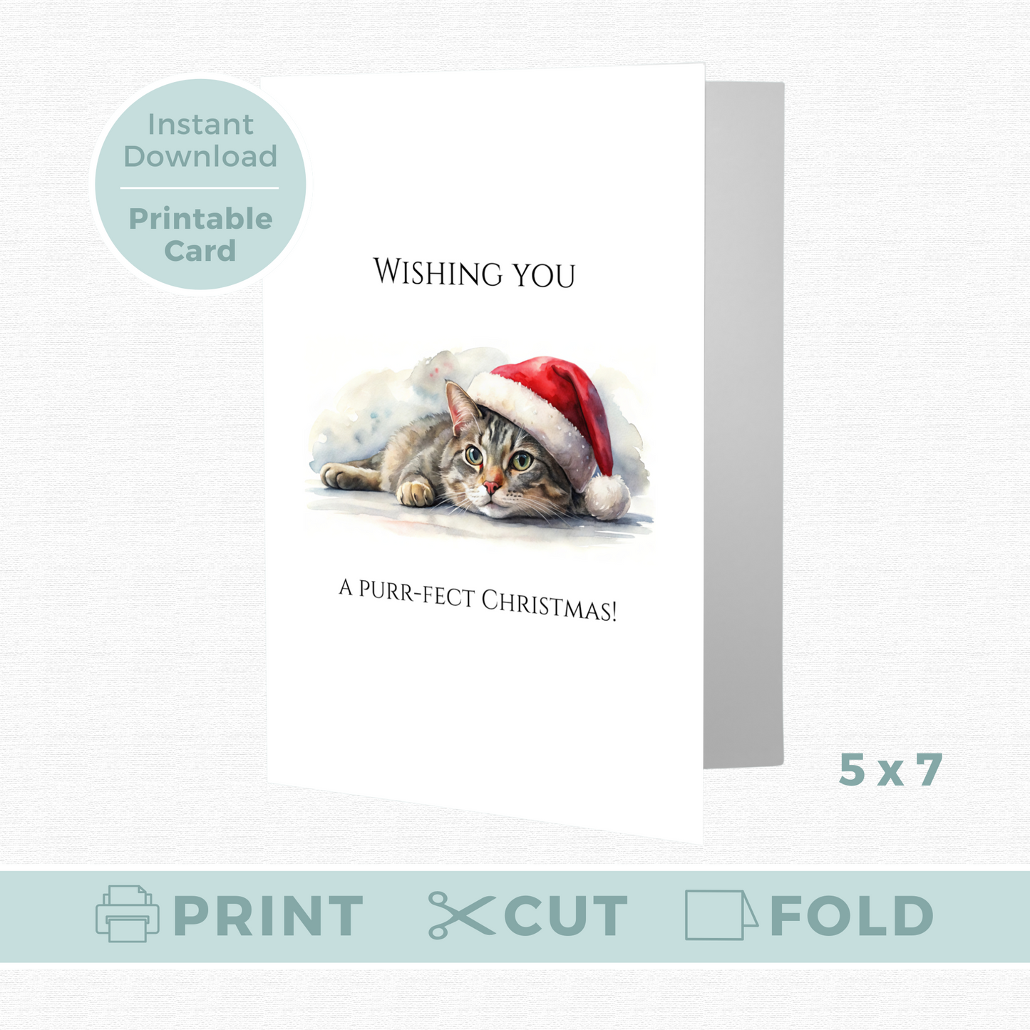 Printable Christmas Card - Cat Santa Hat