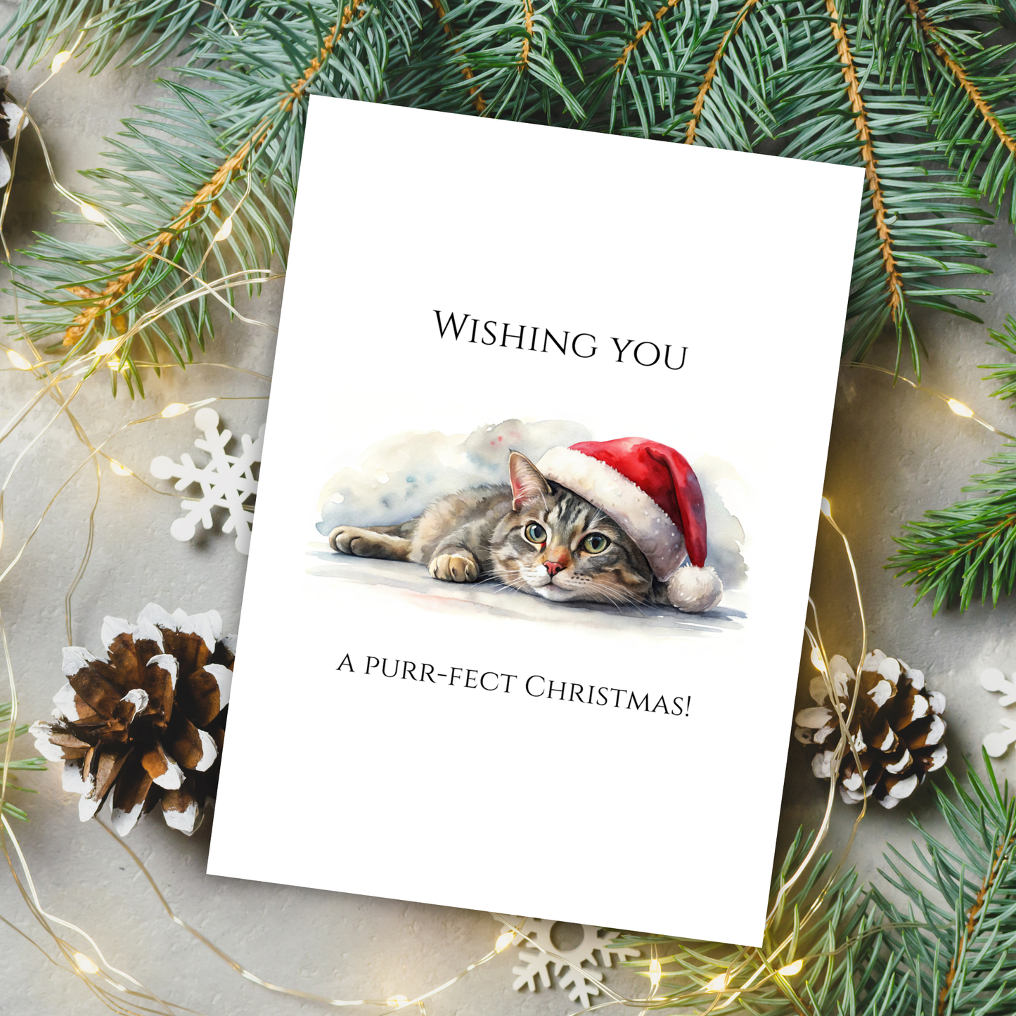 Printable Christmas Card - Cat Santa Hat