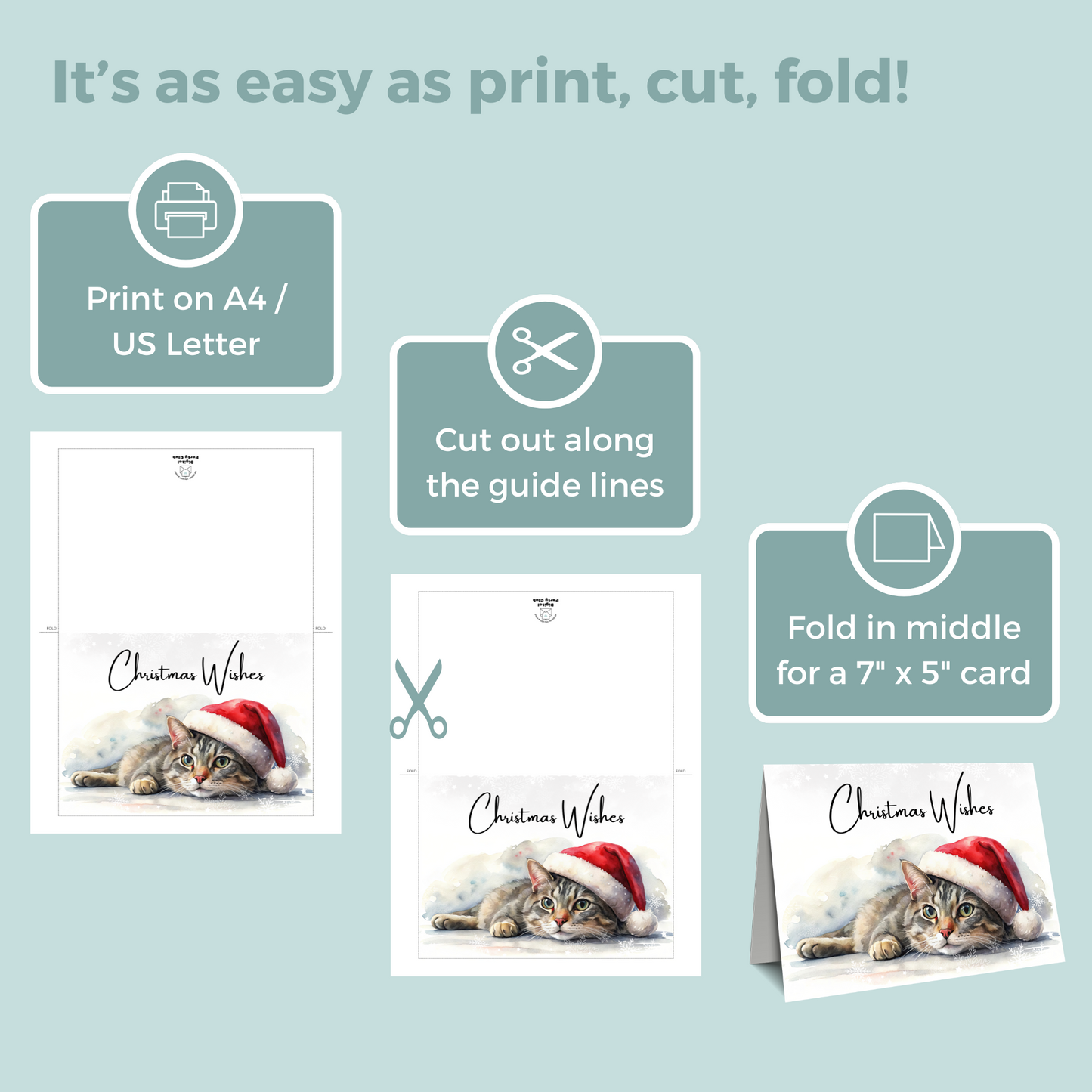 Printable Christmas Card - Cat Santa Hat