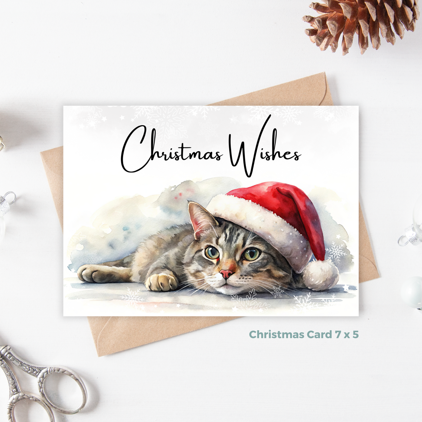 Printable Christmas Card - Cat Santa Hat