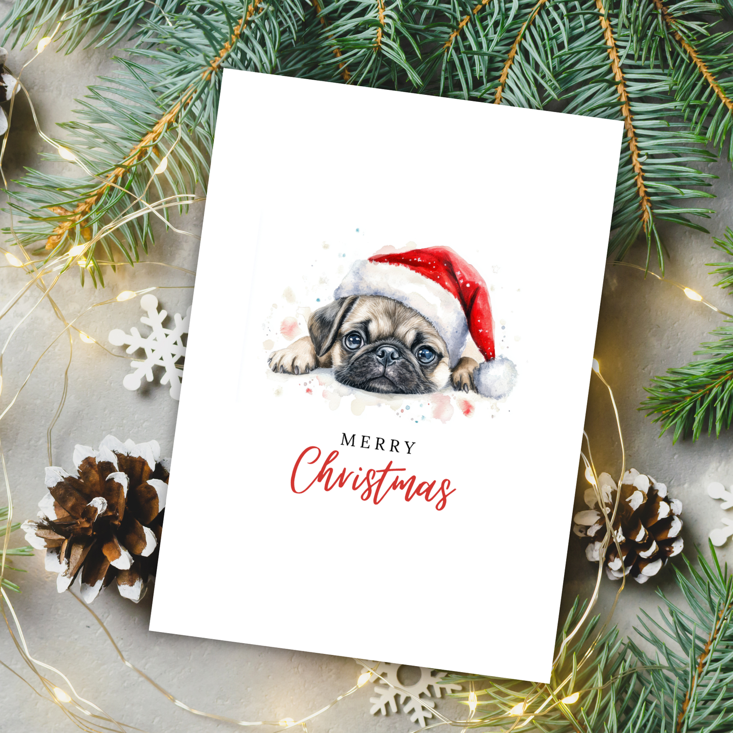 Printable Christmas Card - Cute Pug Dog