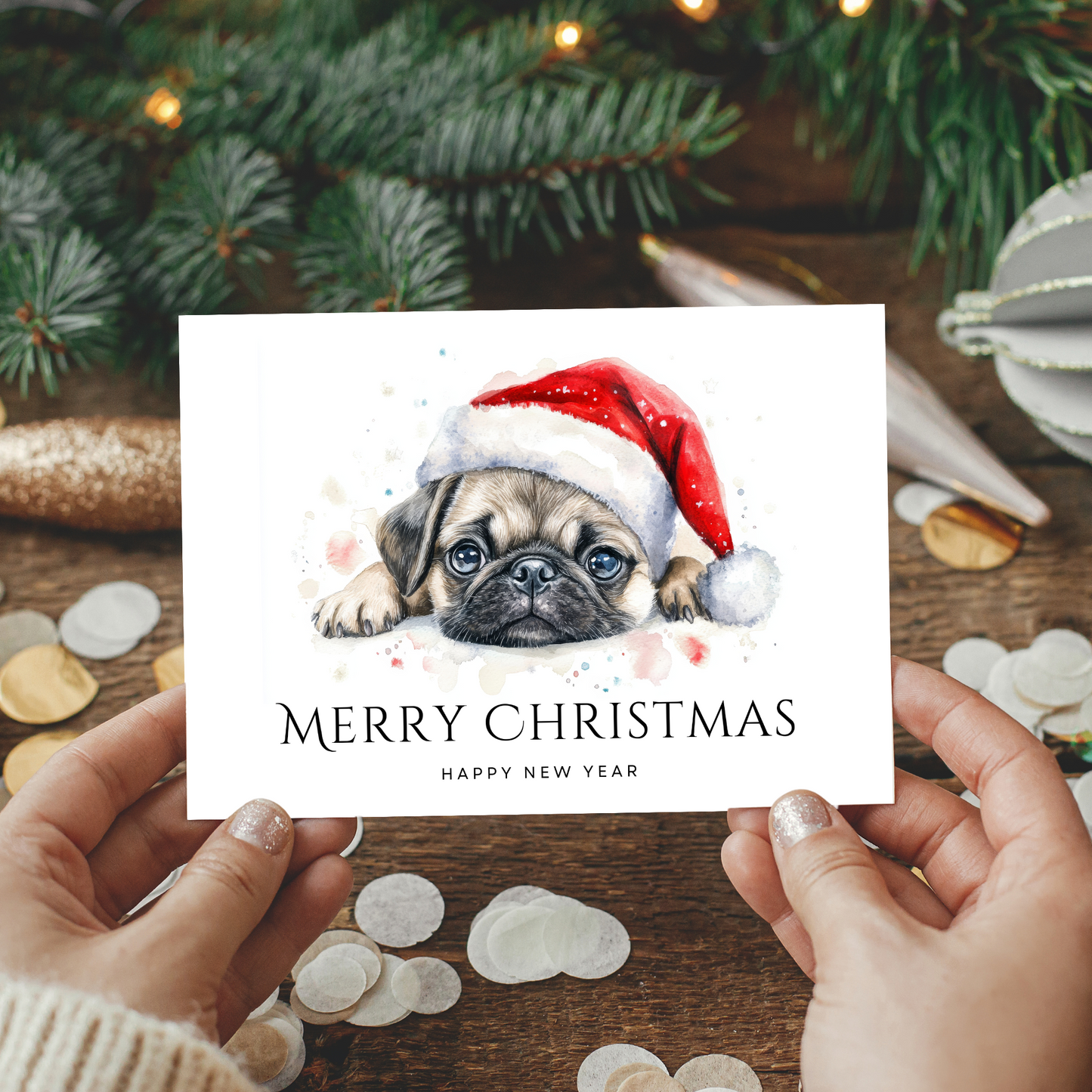 Printable Christmas Card - Cute Pug Dog