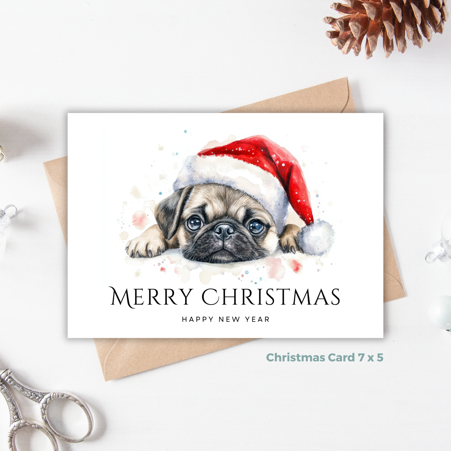 Printable Christmas Card - Cute Pug Dog