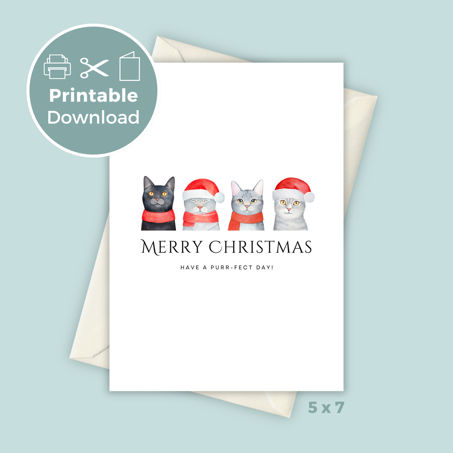 Printable Christmas Card - Cats