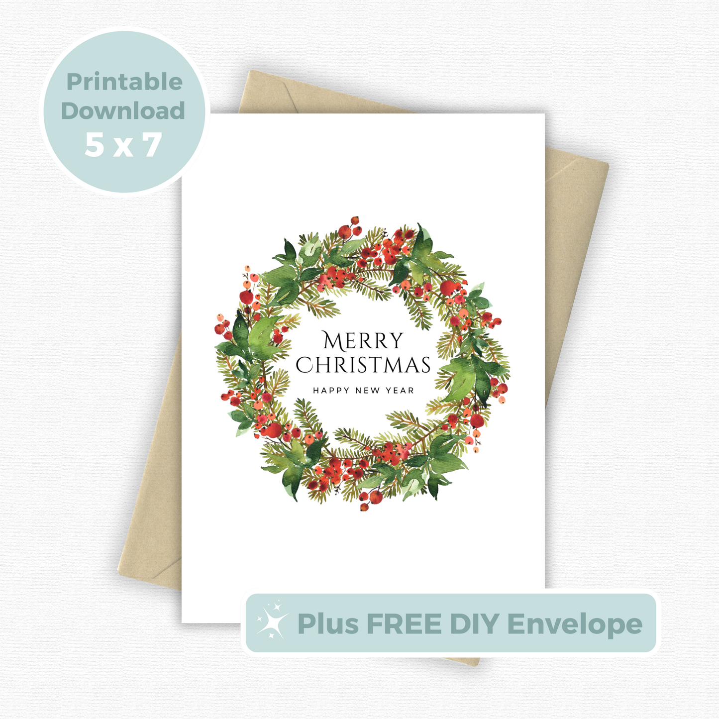 Printable Christmas Card - Wreath