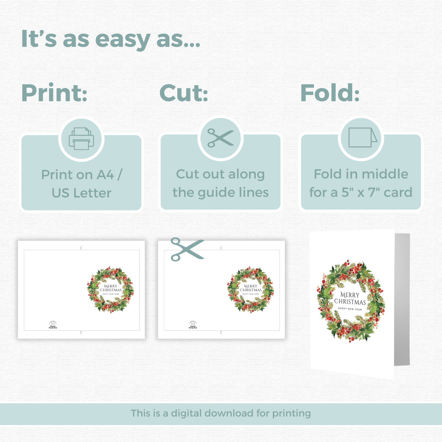 Printable Christmas Card - Wreath