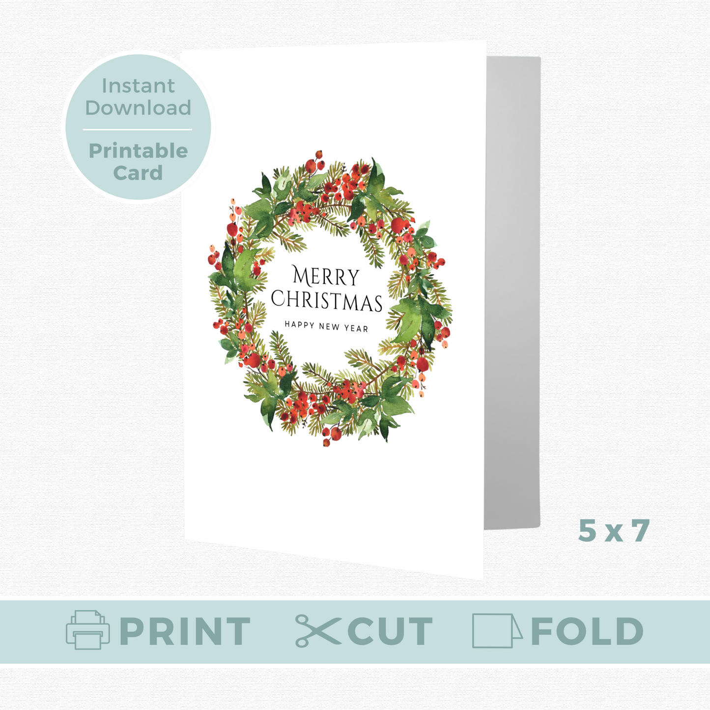 Printable Christmas Card - Wreath