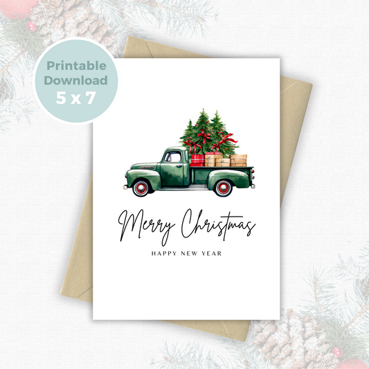 Printable Christmas Card - Vintage Truck