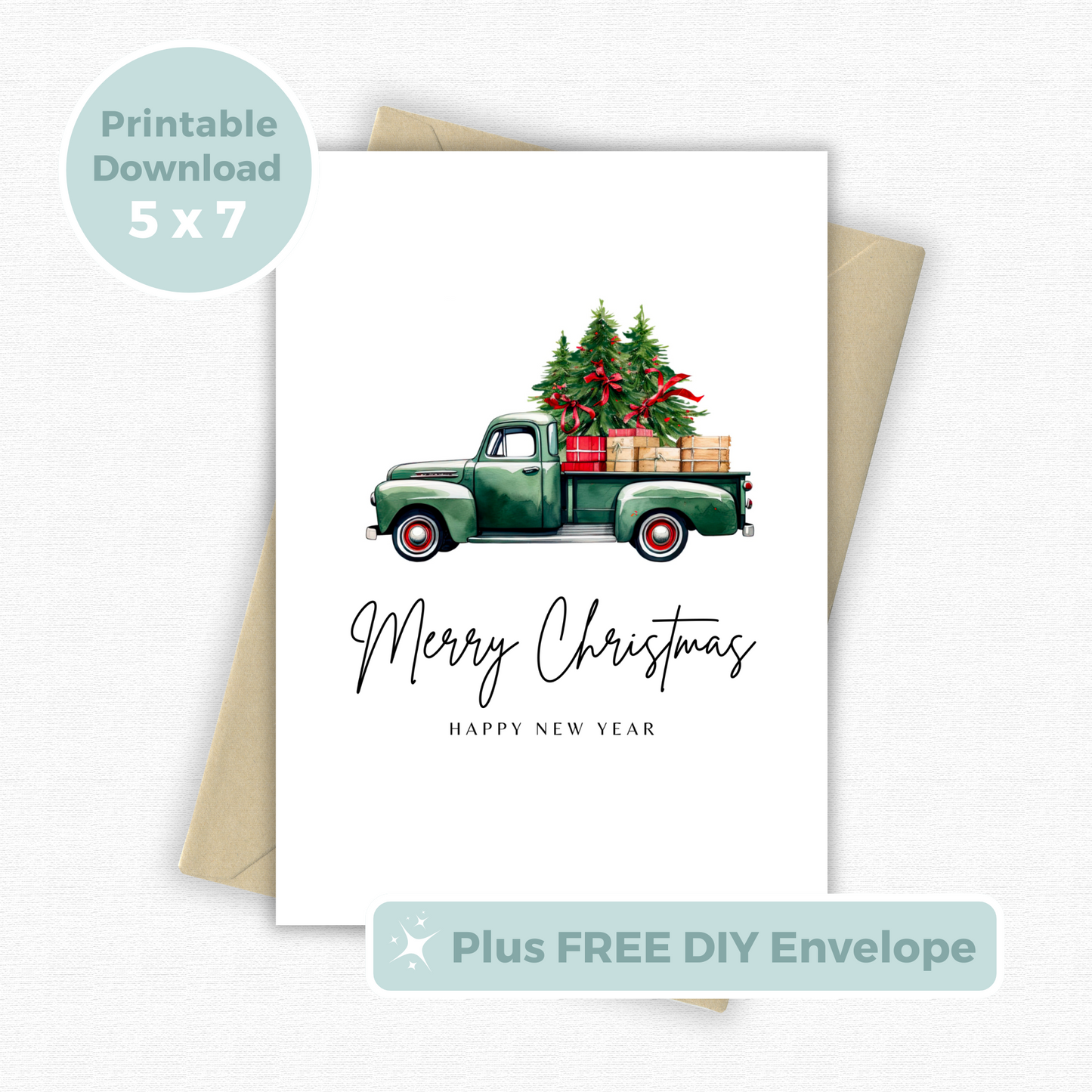 Printable Christmas Card - Vintage Truck