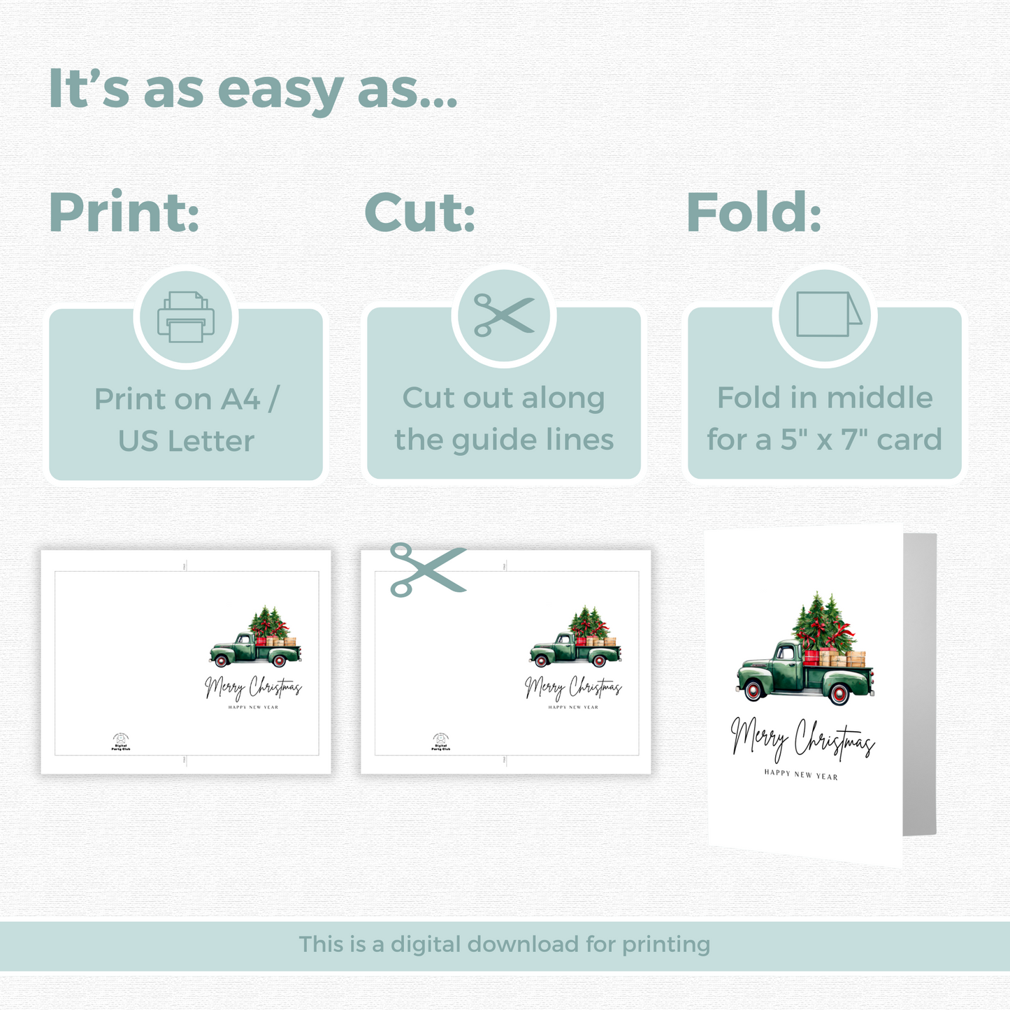 Printable Christmas Card - Vintage Truck