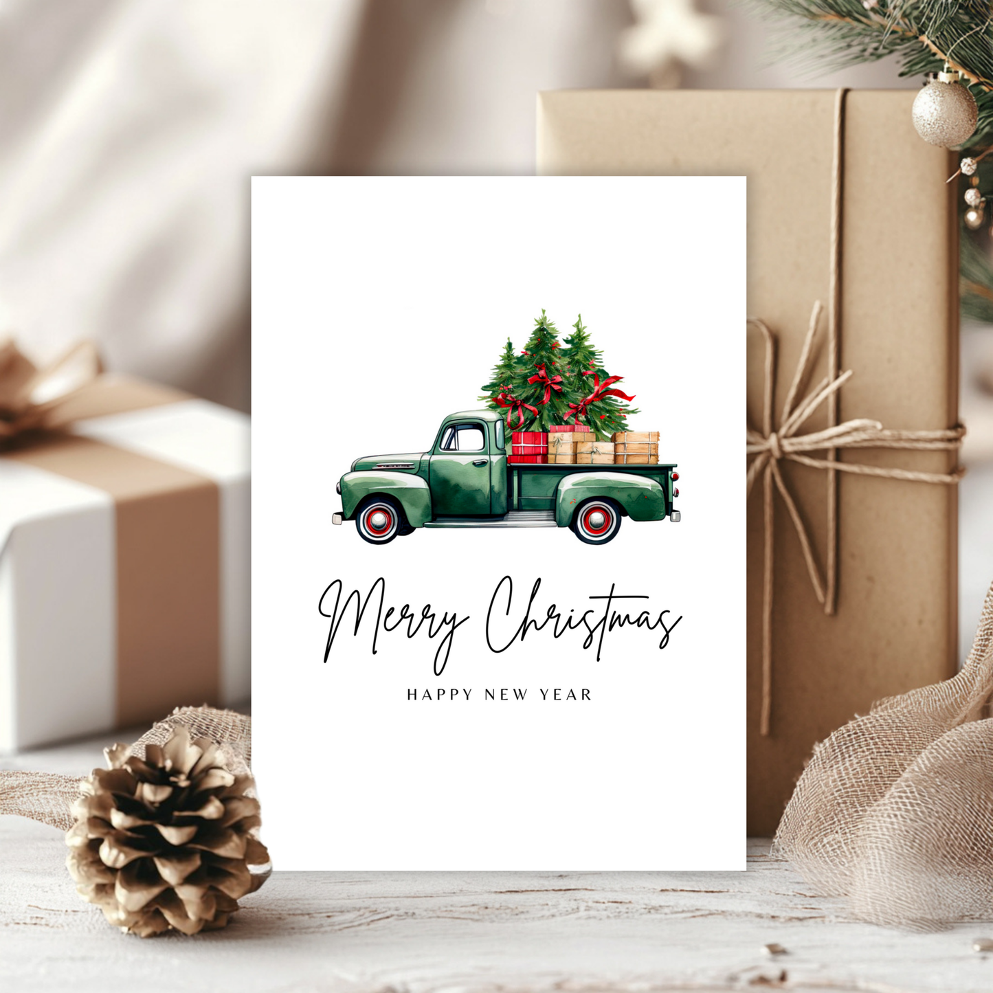 Printable Christmas Card - Vintage Truck