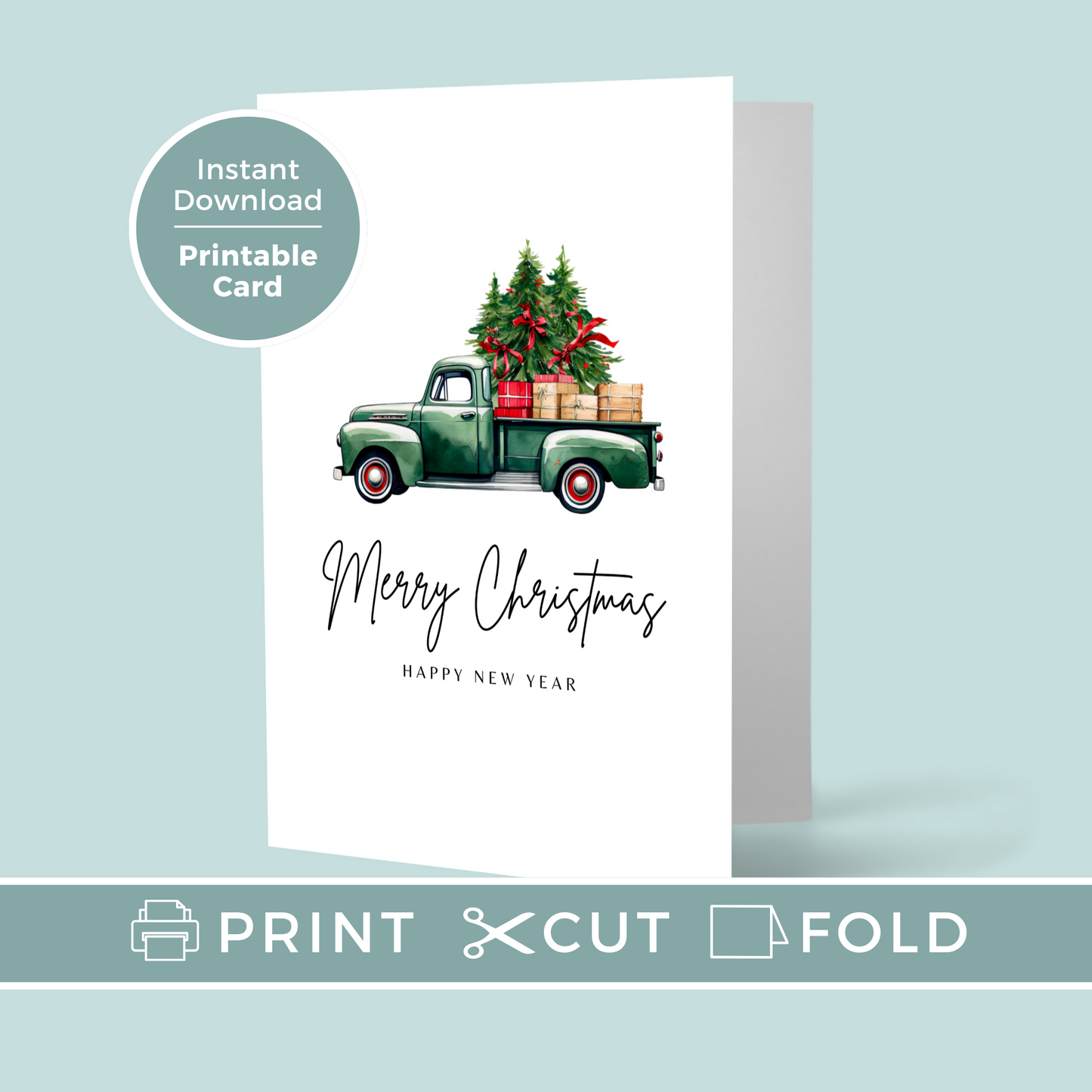 Printable Christmas Card - Vintage Truck