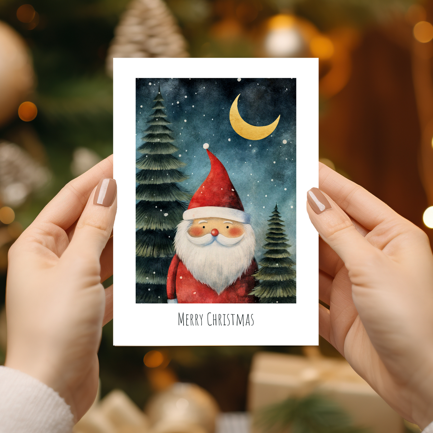 Printable Christmas Card - Starry Night Santa