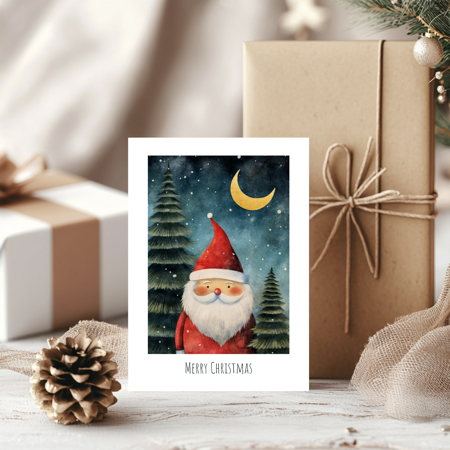 Printable Christmas Card - Starry Night Santa