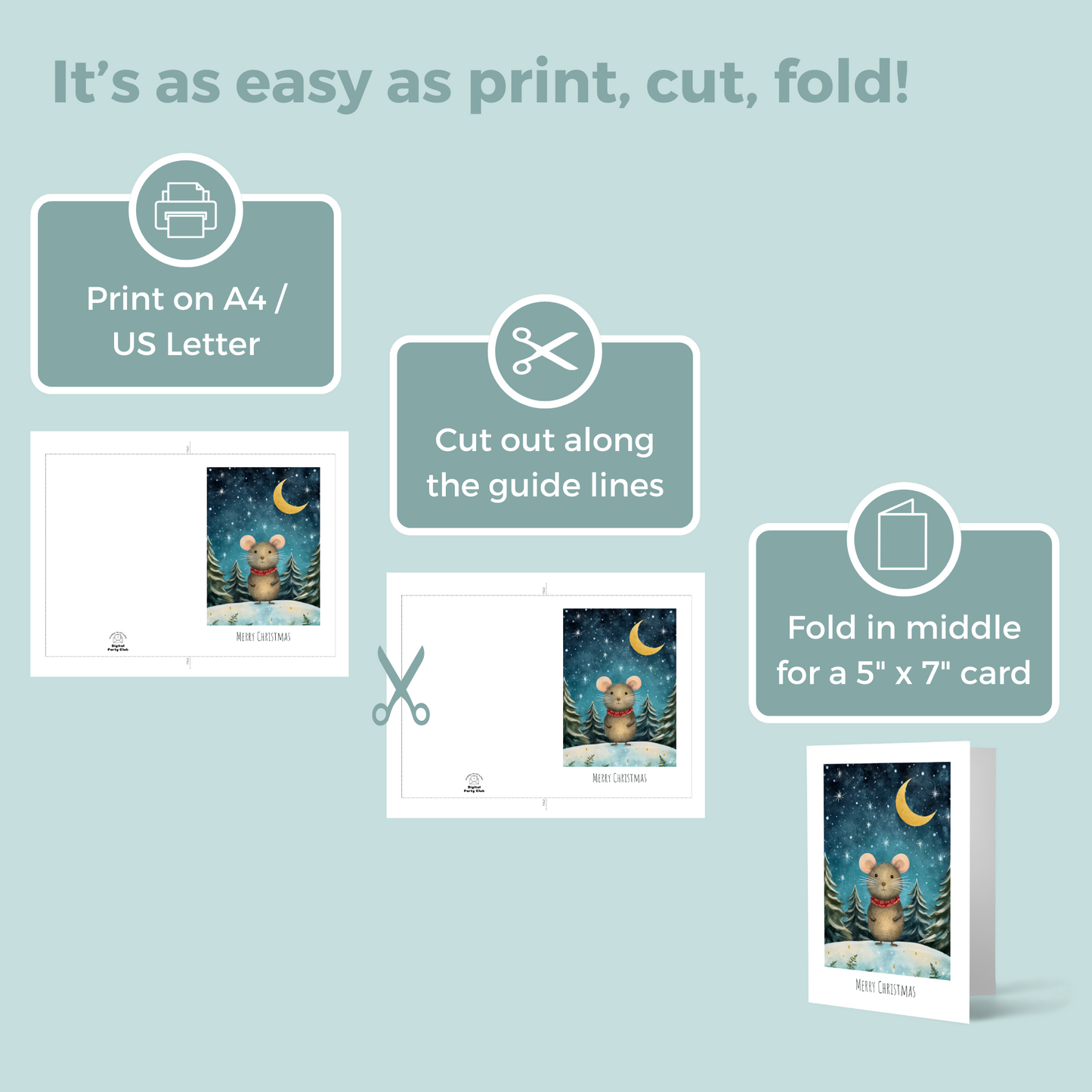 Printable Christmas Card - Cute Mouse