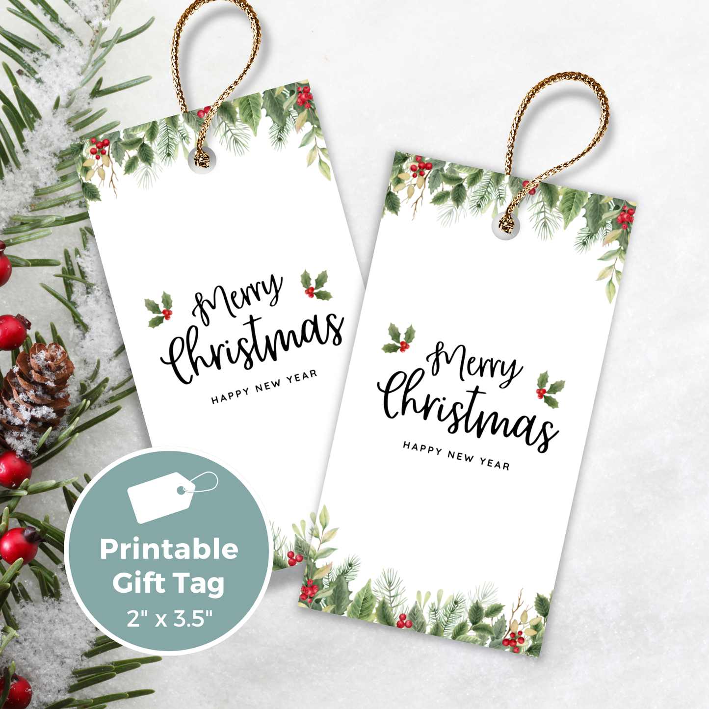 Printable Christmas Gift Tag - Festive Flowers