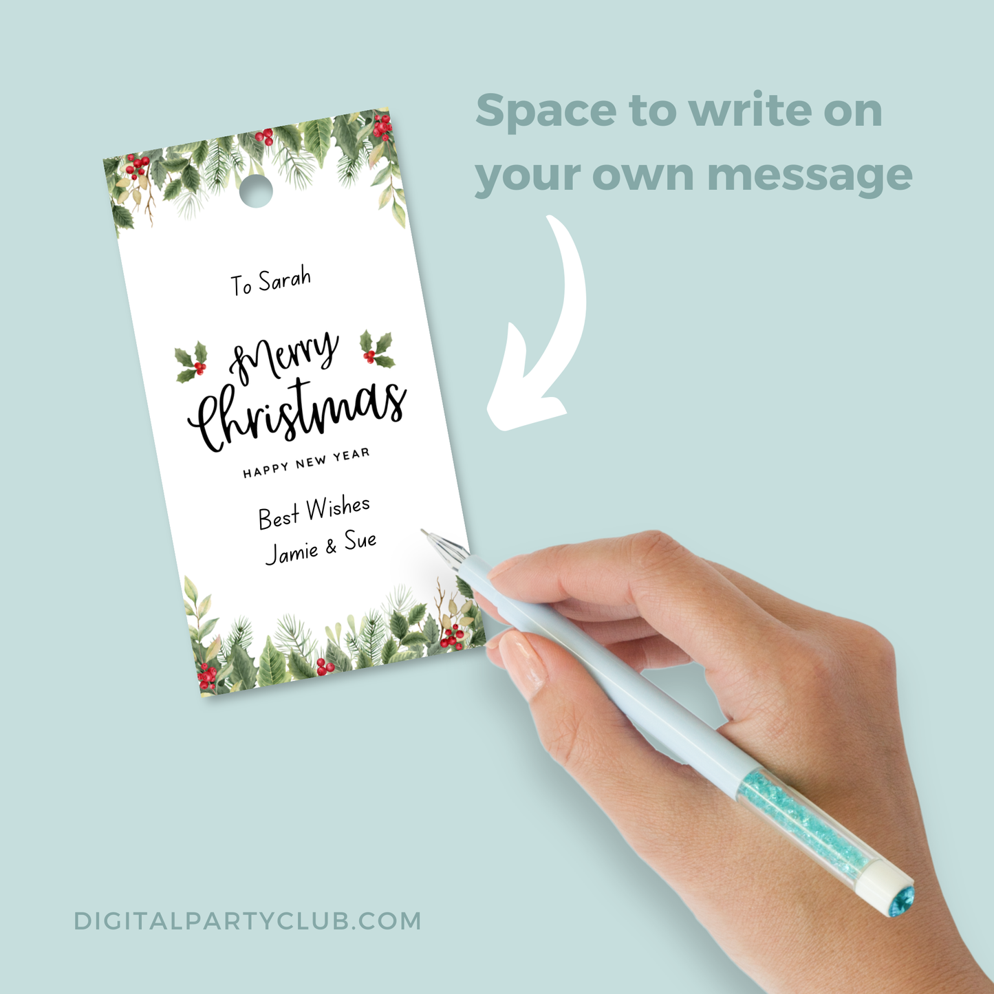 Printable Christmas Gift Tag - Festive Flowers