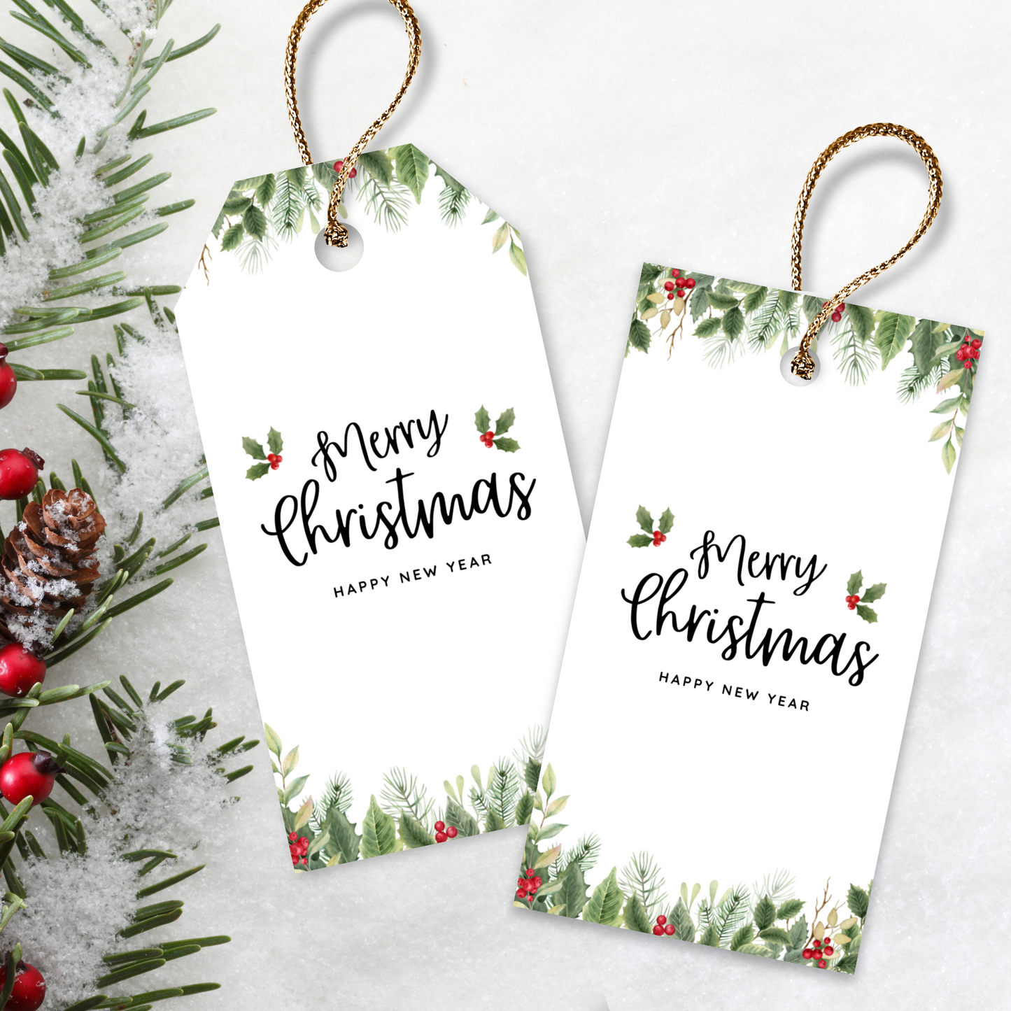 Printable Christmas Gift Tag - Festive Flowers