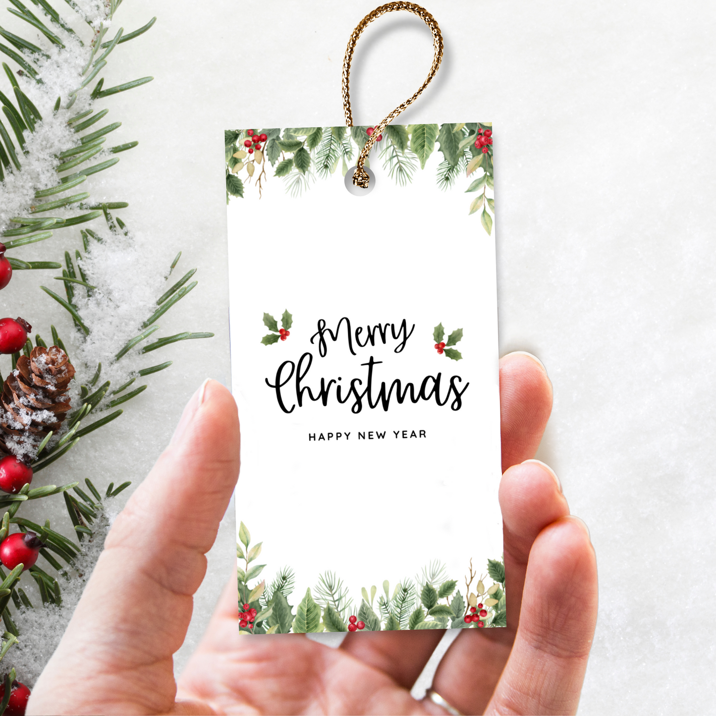 Printable Christmas Gift Tag - Festive Flowers