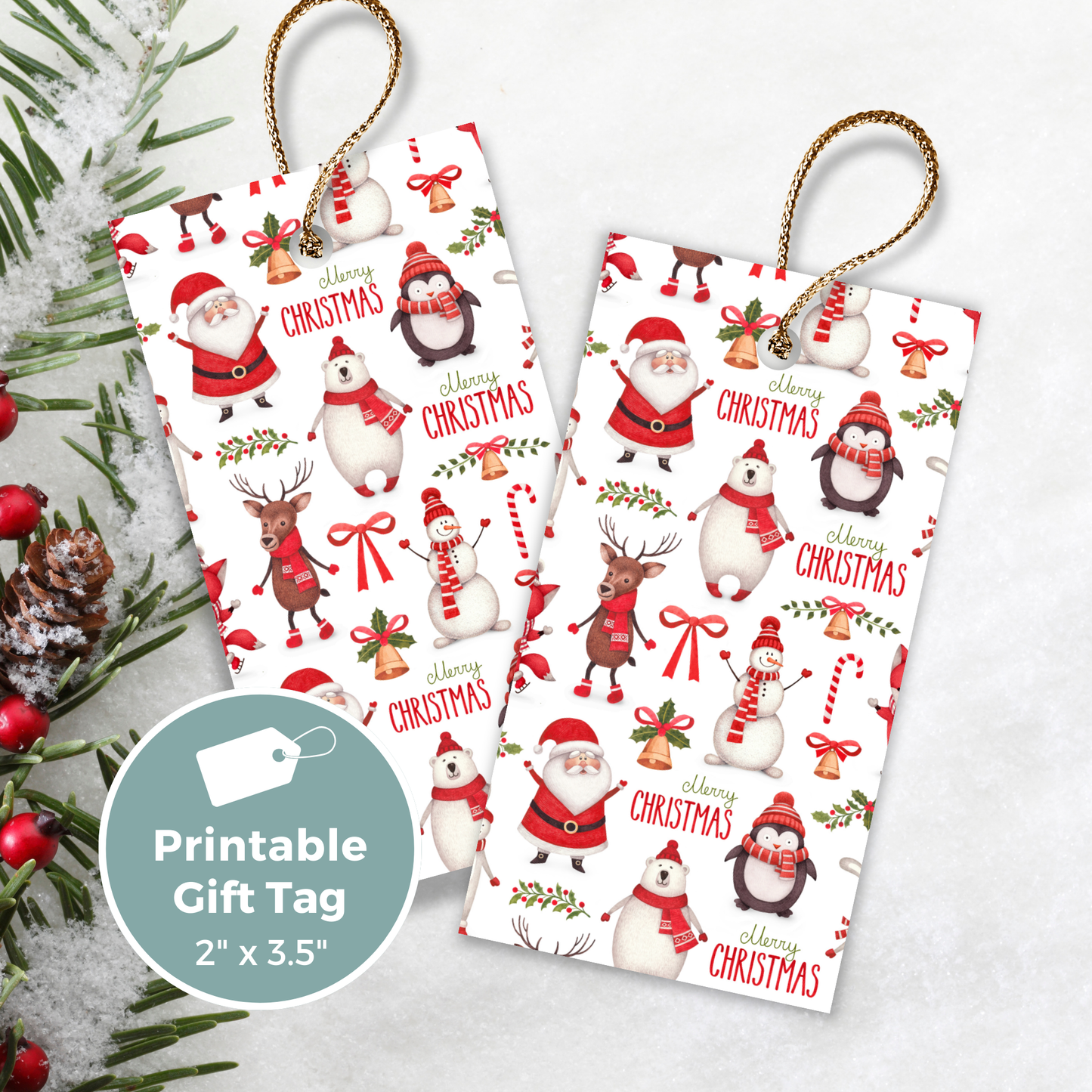 Printable Christmas Gift Tag - Santa & Snowman