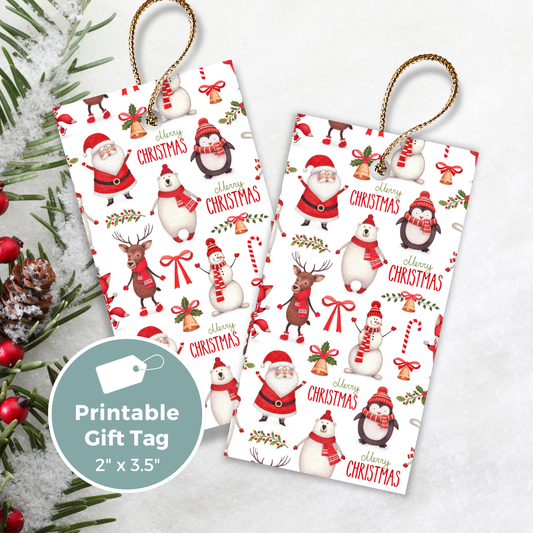 Printable Christmas Gift Tag - Santa & Snowman