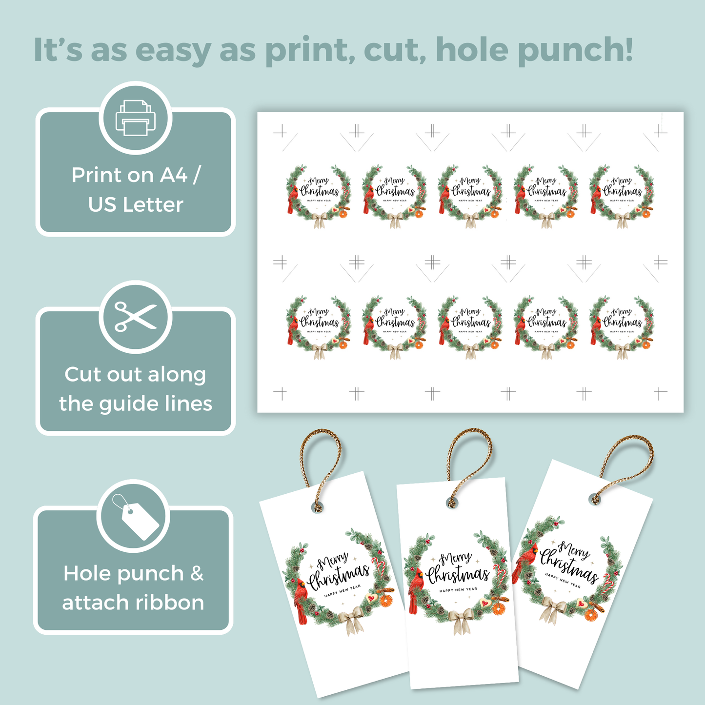 Printable Christmas Gift Tag - Wreath
