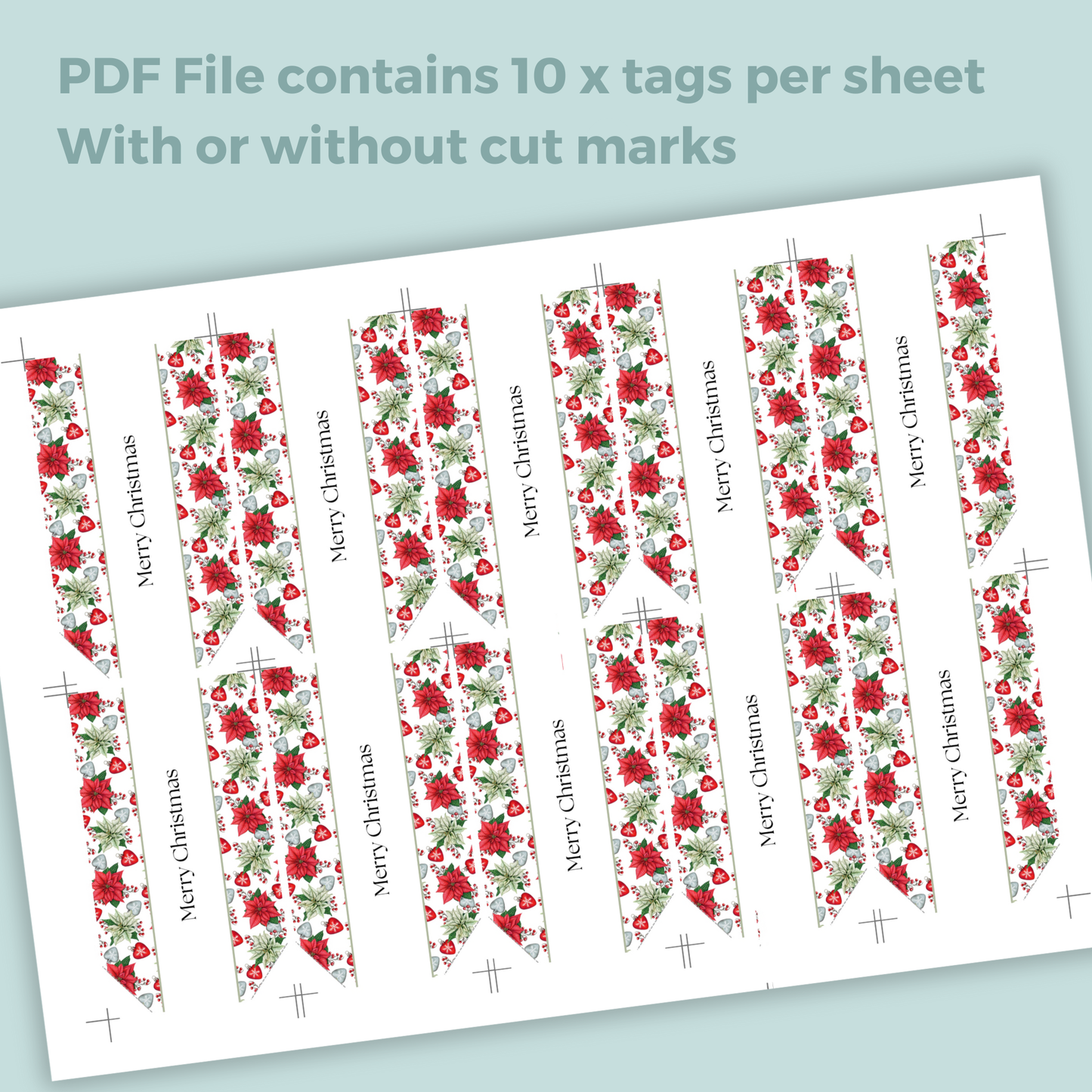 Printable Christmas Gift Tag - Poinsettia Flowers