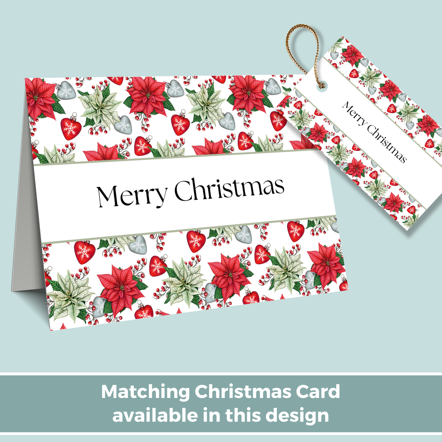 Printable Christmas Gift Tag - Poinsettia Flowers