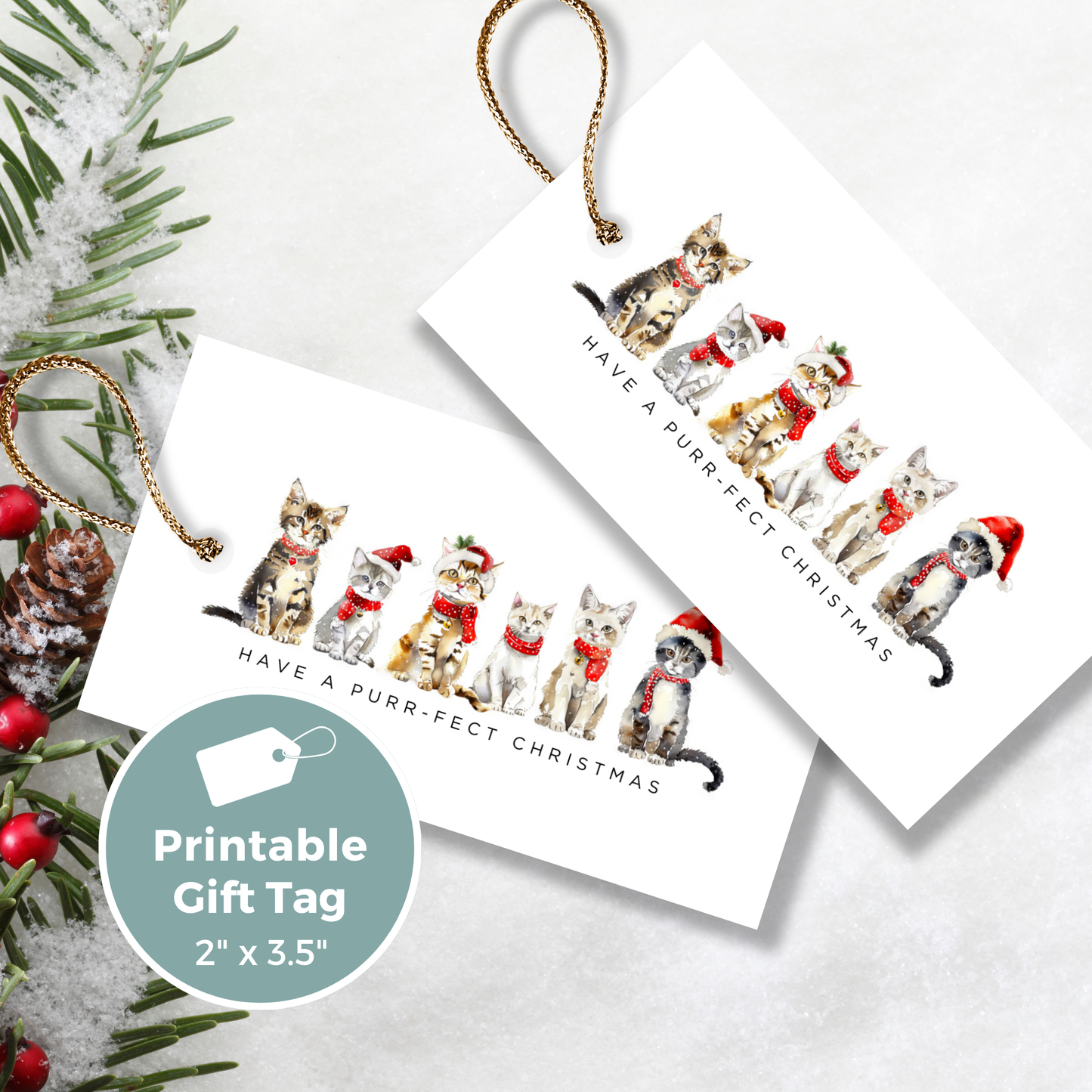 Printable Christmas Gift Tag - Cats