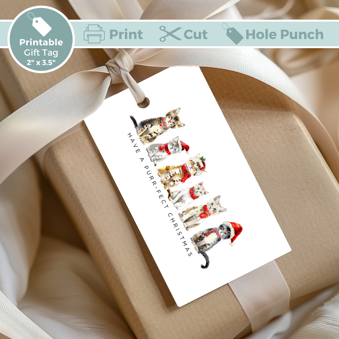 Printable Christmas Gift Tag - Cats