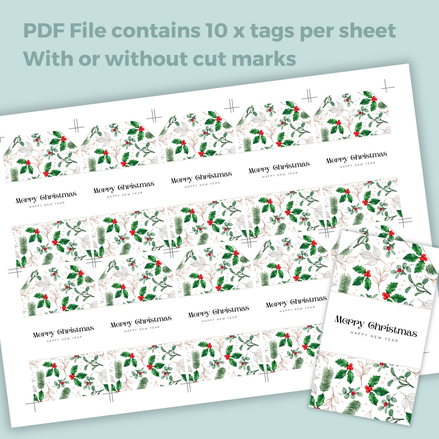 Printable Christmas Gift Tag - Holly Berries & Mistletoe