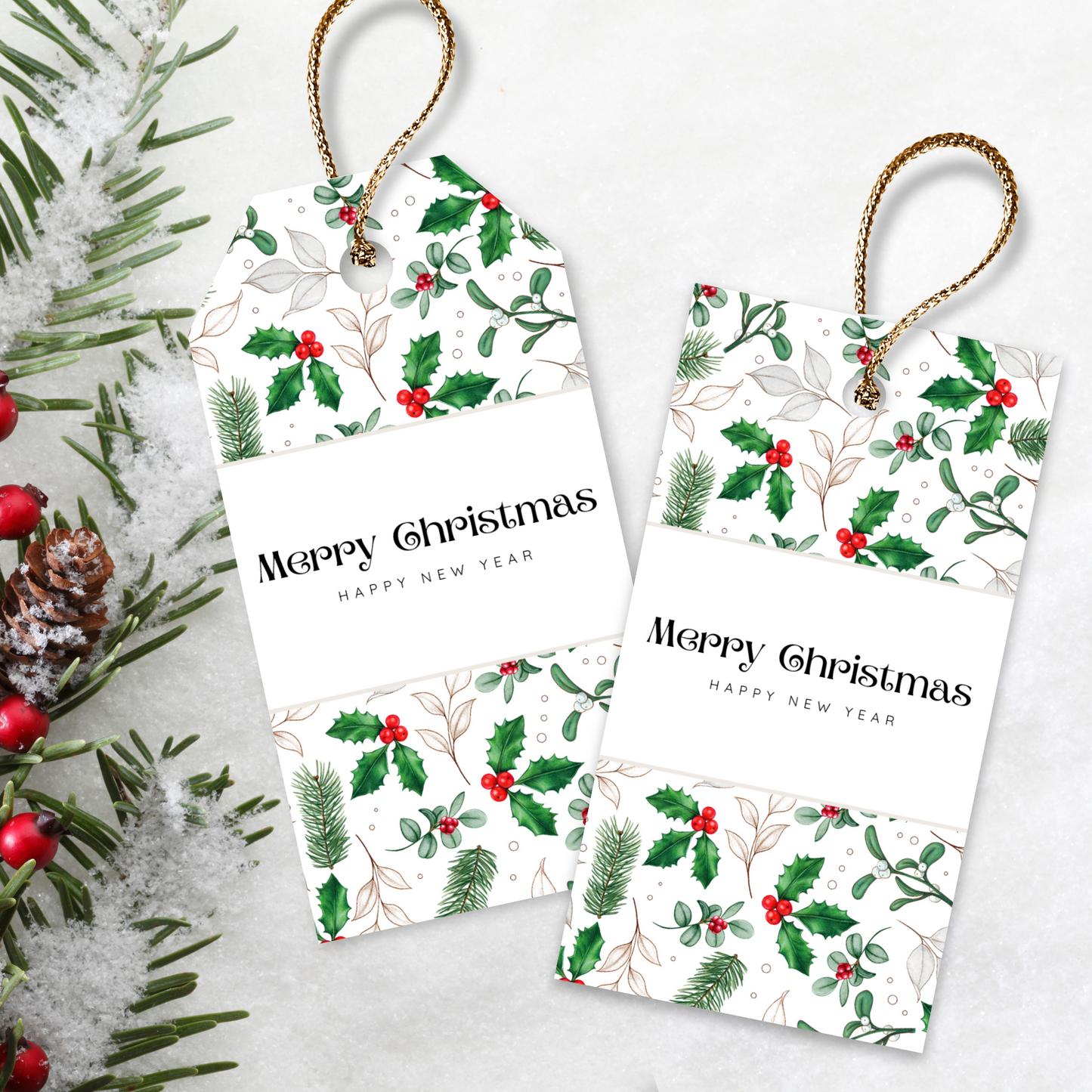 Printable Christmas Gift Tag - Holly Berries & Mistletoe