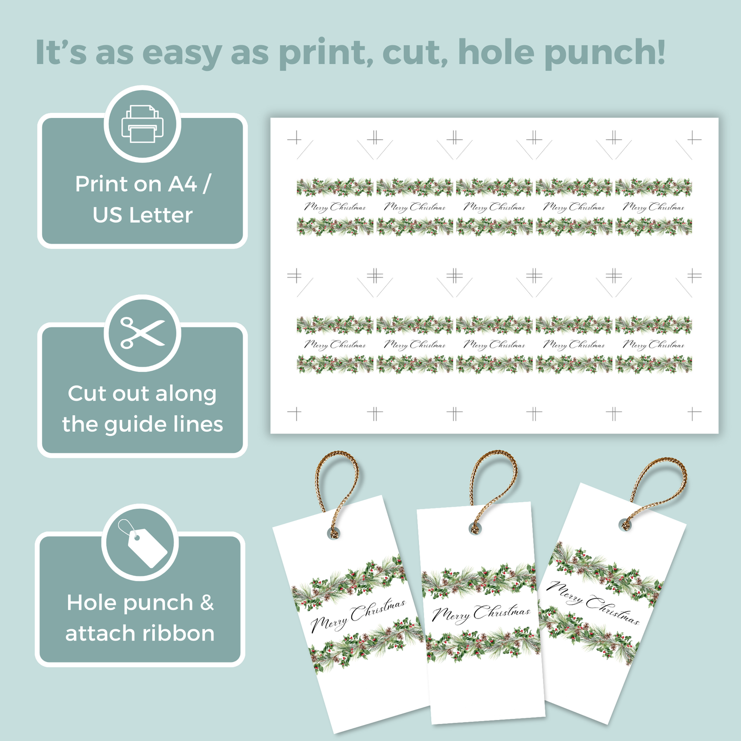 Printable Christmas Gift Tag - Festive Flowers